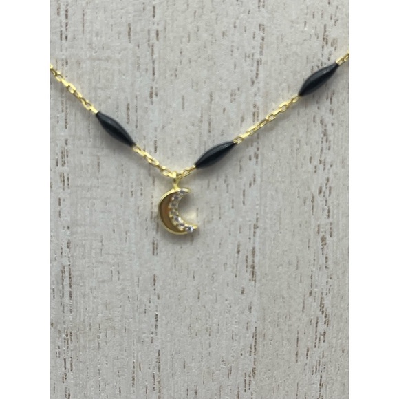 Argento Vivo Beaded Necklace With Crescent Moon Charm 18KT Gold Sterling NWT - Picture 6 of 10
